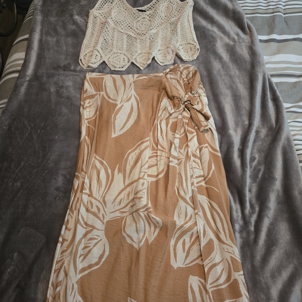 Rachel Zoe Cream and Tan Leaf Print Dress